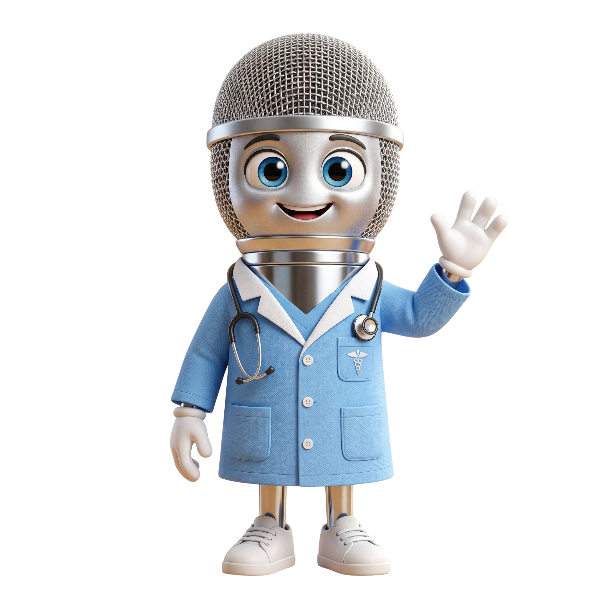 Lucie, la mascotte micro de SoignantVoice, en blouse médicale